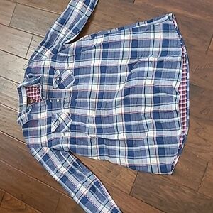 Bit & Bridle Blue & Red Plaid Flannel Shirt size Large